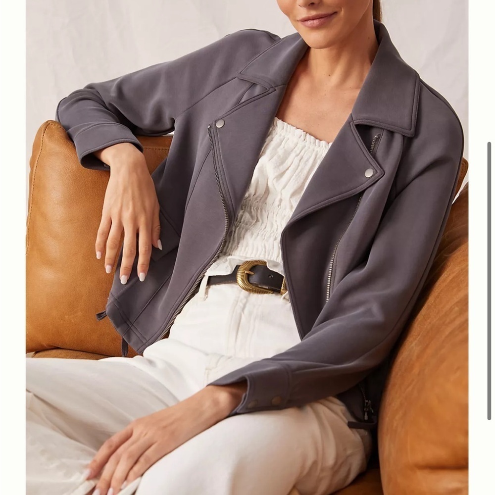 Anthropologie Marrakech Lange Knit Grey moto Jacket scuba zip up small